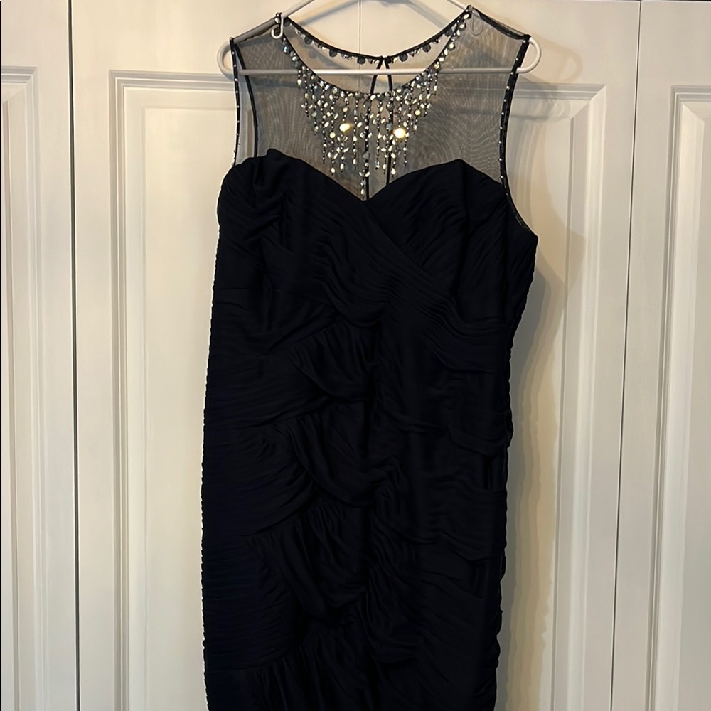 Elegant Navy Blue Dress with Embellished Neckline